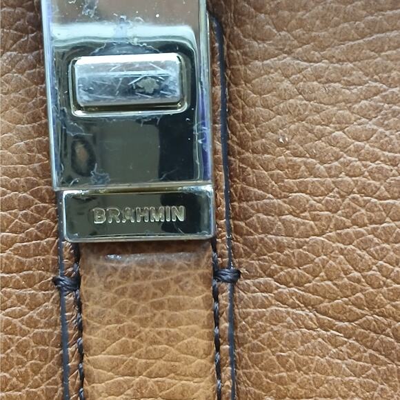 Brahmin Genuine Pebbled Leather Flap Shoulder Crossbody Bag Retro Twist Lock - Picture 3 of 15